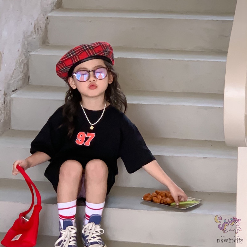 Đầm Thun Tay Ngắn In Chữ Phong Cách Hàn Quốc Thời Trang Mùa Hè Cho Bé Gái