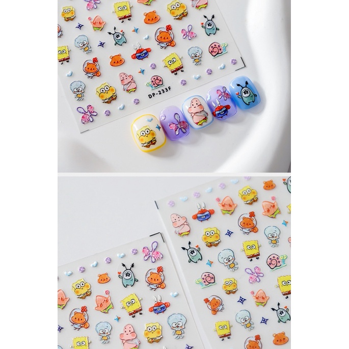 Miếng Dán Trang Trí Móng Tay 5D Hình SpongeBob Dễ Thương DP-232