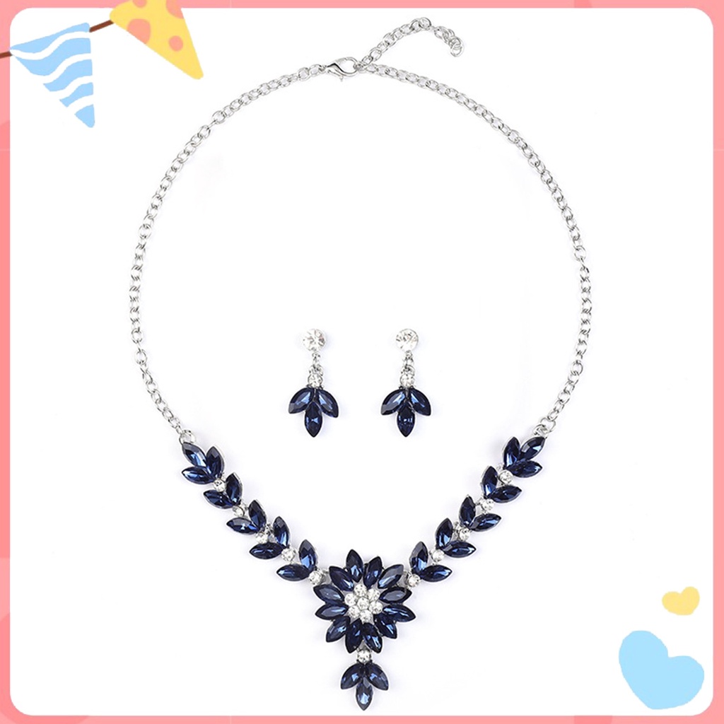 1 Set Vòng cổ Và Bông Tai Đính Đá Giả Pha Lê Màu Sắc Tương Phản Phong Cách Vintage