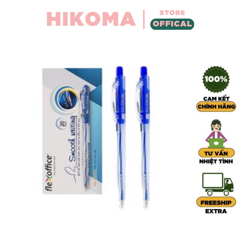 Hộp bút bi thiên long - bút bi xanh / đen loại ngòi nhỏ 0,5mm FO-03 hộp 20 chiếc - HIKOMA STORE