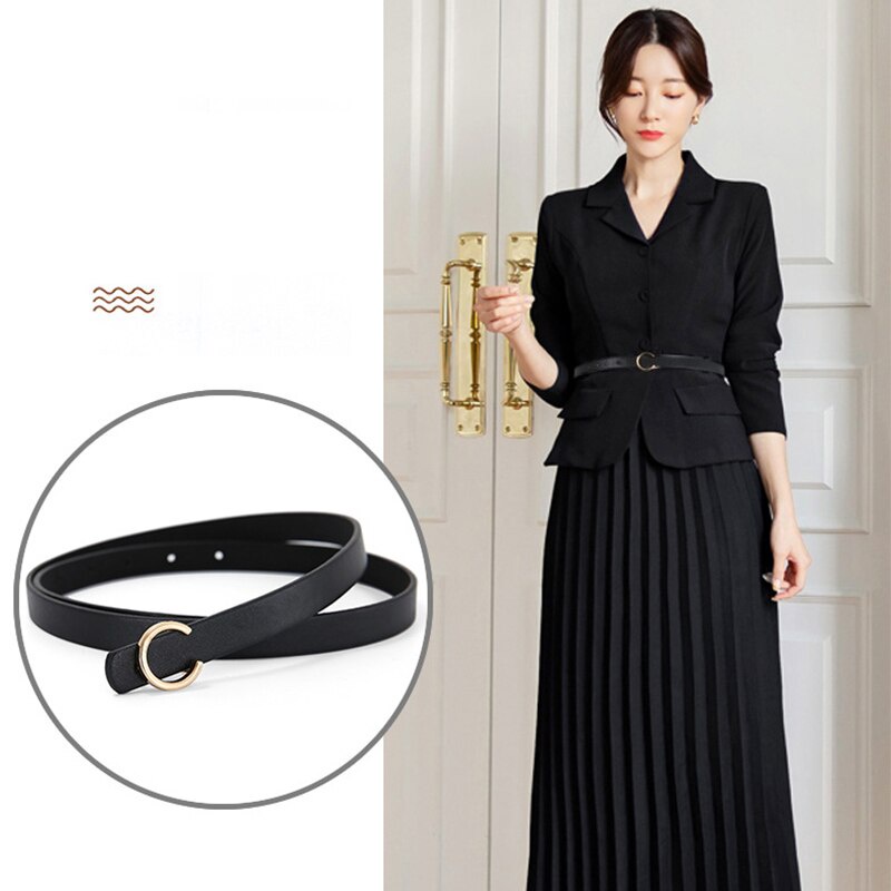 Thắt Lưng Da PU Mỏng Màu Trơn Điều Chỉnh Được Thiết Kế Đơn Giản Cho Nữ