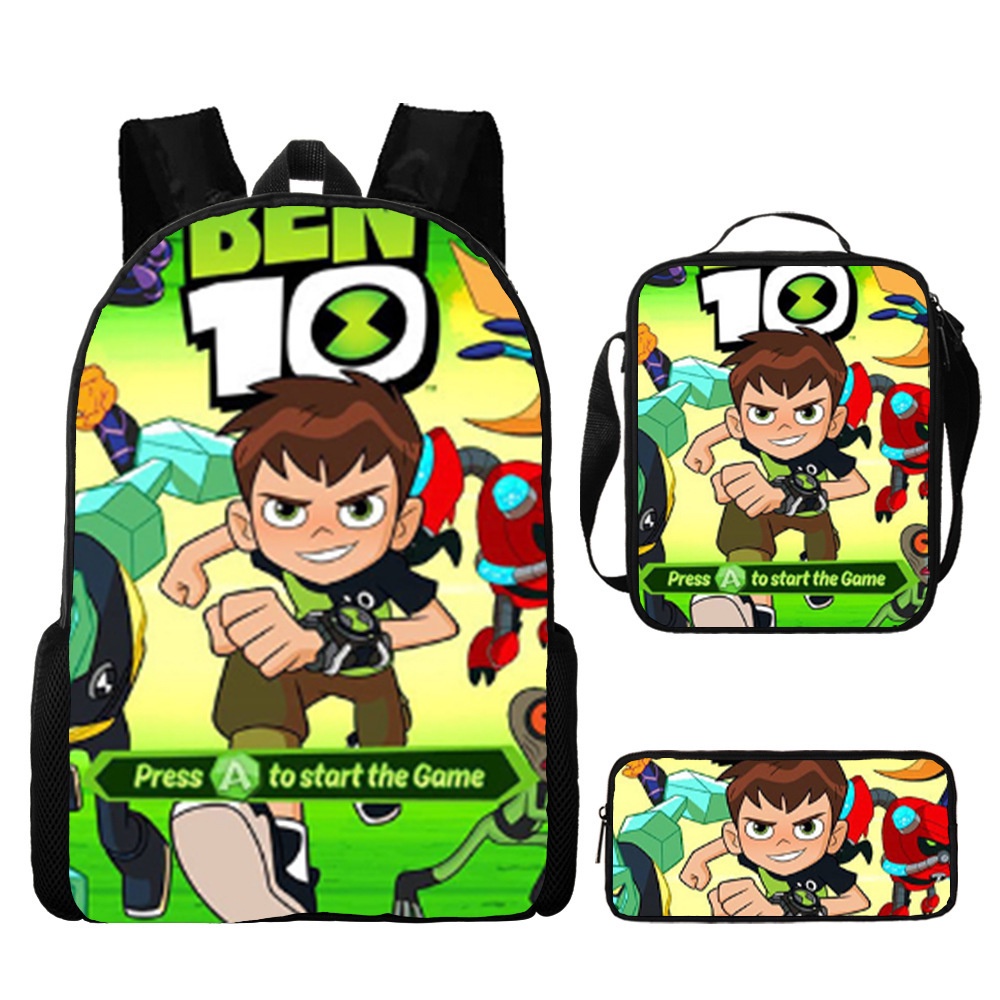 Bộ Ba Lô + Túi Đựng Bút Họa Tiết Hoạt Hình Ben 10 Hacker Cho Học Sinh