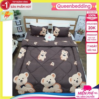 Bộ 5 món 2mx2m2 chăn phao cotton poly siêu đẹp - 1 ga 2 vỏ gối nằm 1 vỏ gối ôm 1 chăn phao