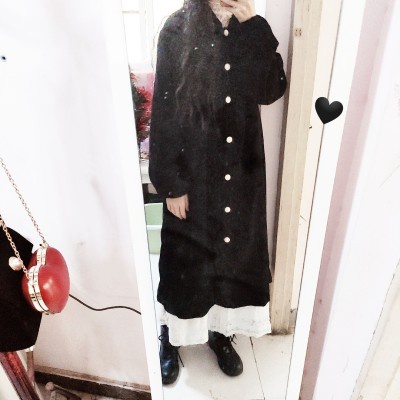 Áo khoác dáng dài mix chân váy ren hoa Ulzzang