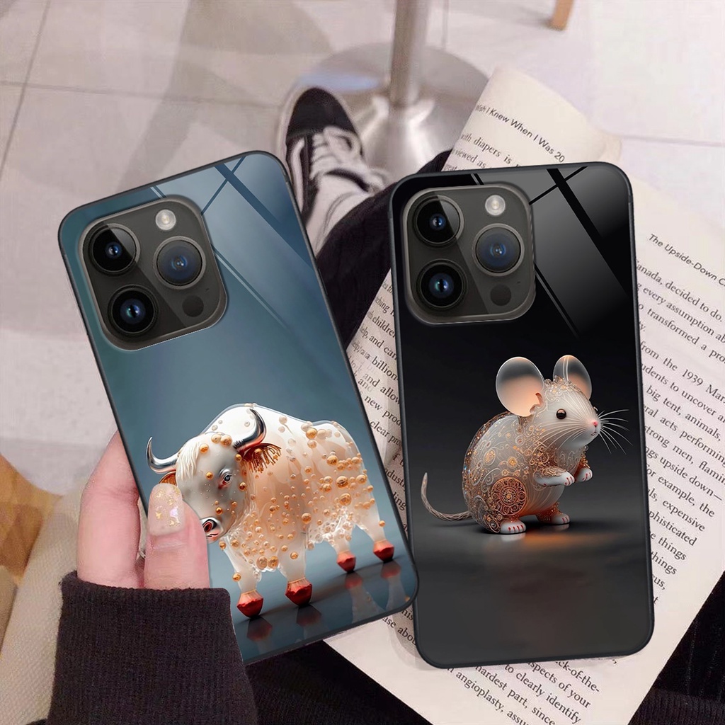 Ốp kính Iphone 14 / 14 PRO / 14 PRO MAX hình 12 con giáp cute dễ thương đẹp lung linh