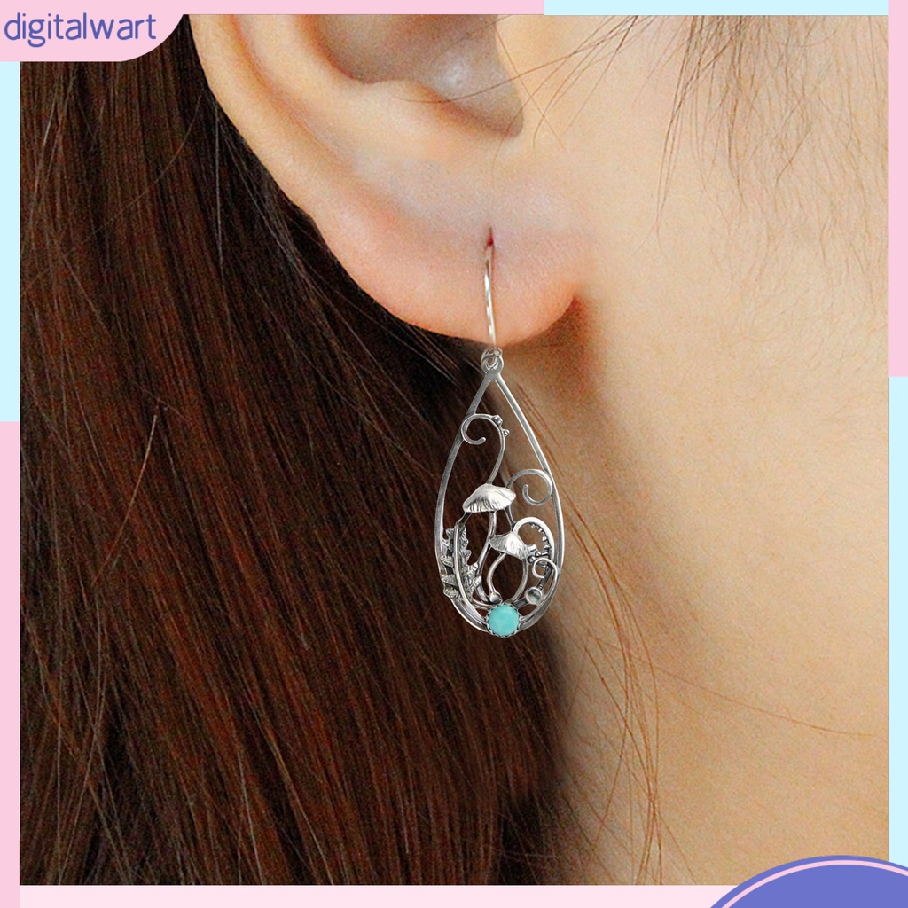 1 Đôi Bông Tai Hình Nấm Đính Đá Ngọc Lam Giả Phong Cách Retro Dành Cho Nữ