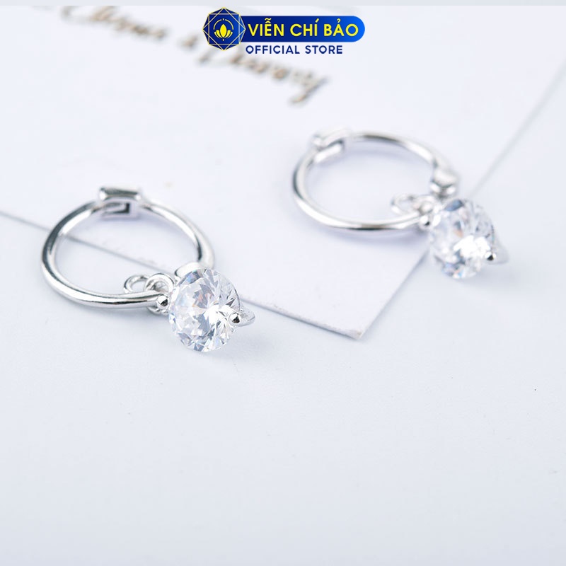 Khuyên tai nữ khóa tròn đá Pha lê chất liệu bạc 925 thời trang phụ kiện trang sức Viễn Chí Bảo B400423X