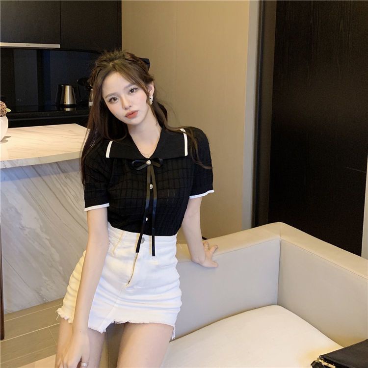 Áo polo COZOKC ngắn tay phối nơ xinh xắn dành cho nữ