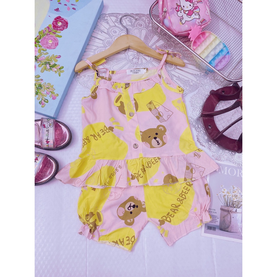 Bộ lanh 2 dây hàn quốc hàng thiết kế cách điệu 4-17kg, set lanh hai dây mặc nhà cho bé gái, bộ đũi lụa cho bé