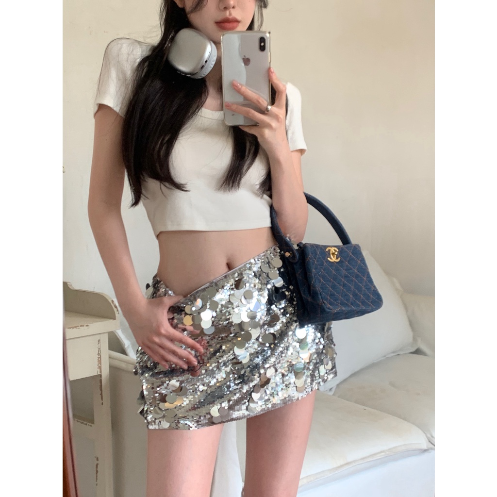 Đầm Thun Ngắn Tay Dáng Chữ A Lưng Thấp Màu Trơn Thời Trang Mùa Hè Quyến Rũ Cho Nữ