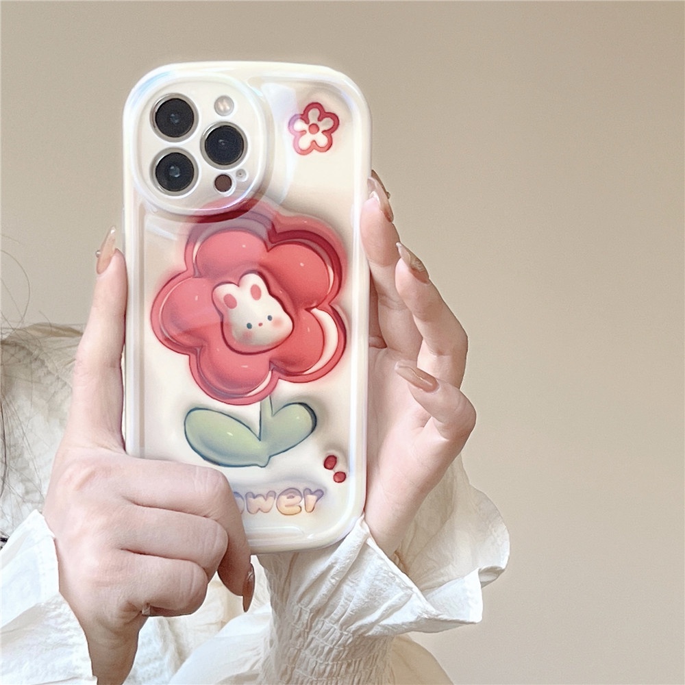 Ốp Điện Thoại Silicon Hình Thỏ Hoa 3D Cho iPhone 14 13 12 Pro MAX 11 14promax 14pro XS MAX XR X