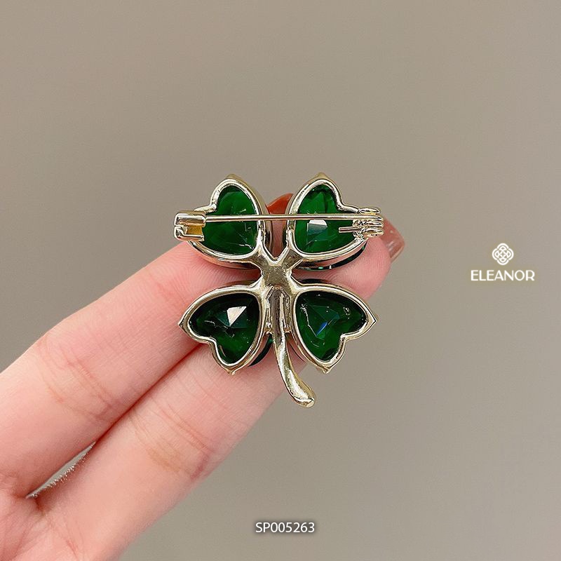 Ghim cài áo Eleanor Accessories cỏ bốn lá may mắn phụ kiện trang sức thời trang 5263