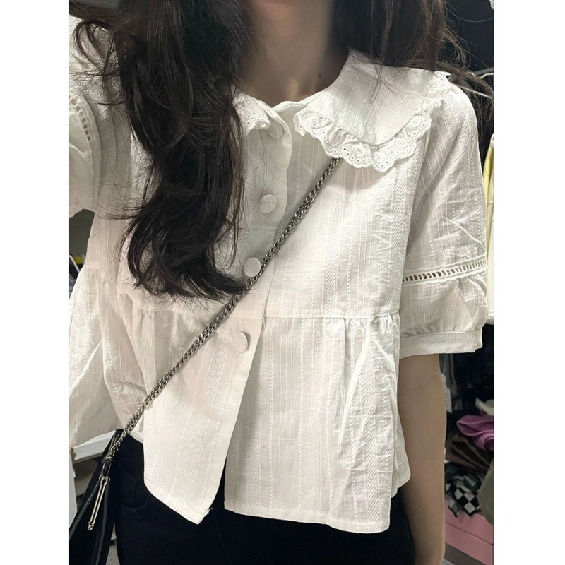 Áo Sơ Mi Tay Ngắn Cổ Búp Bê Phong Cách Hàn Quốc