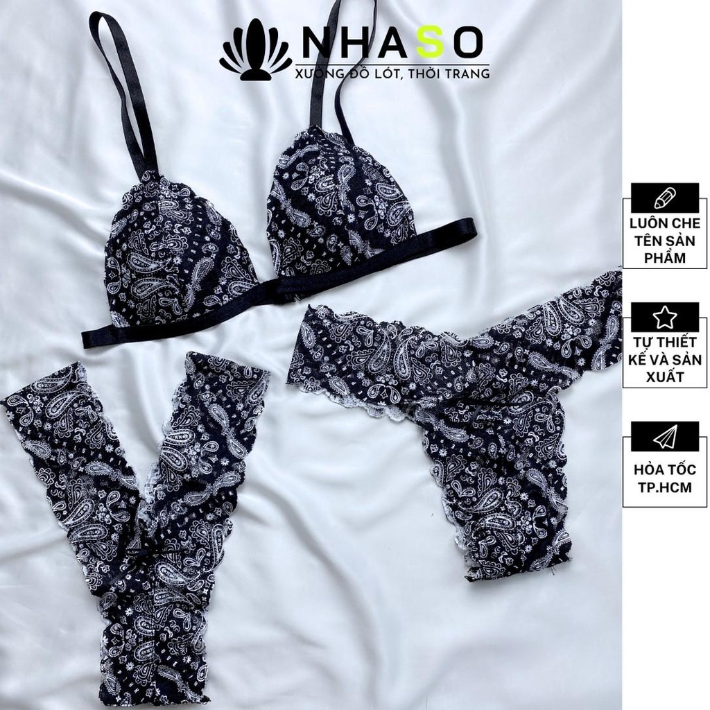 Bộ đồ lót ren 🔥NS004 họa tiết hoa đen trắng không gọng mút vừa gợi cảm quần Y/T Nhà Sò