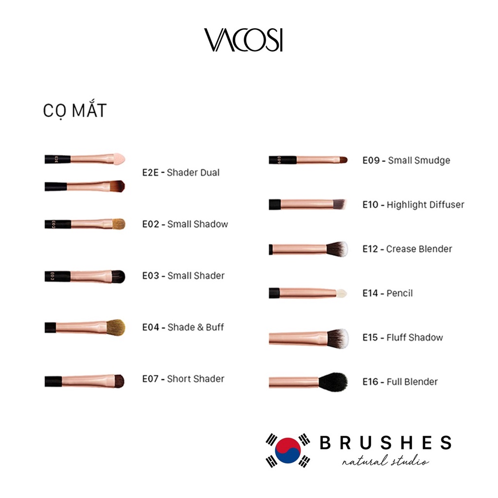 Cọ Phấn Mắt Phủ & Tán Bầu Mắt Cỡ Trung VACOSI Shade & Buff Brush - E04