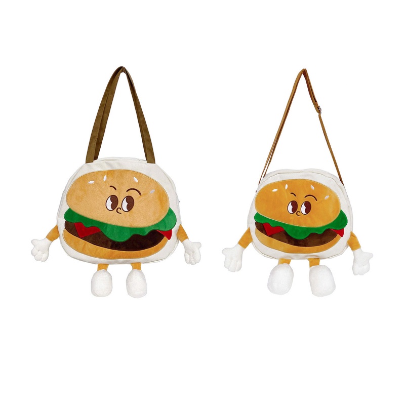 Túi Canvas Đeo Chéo Hình Hamburger Dễ Thương Cho Học Sinh