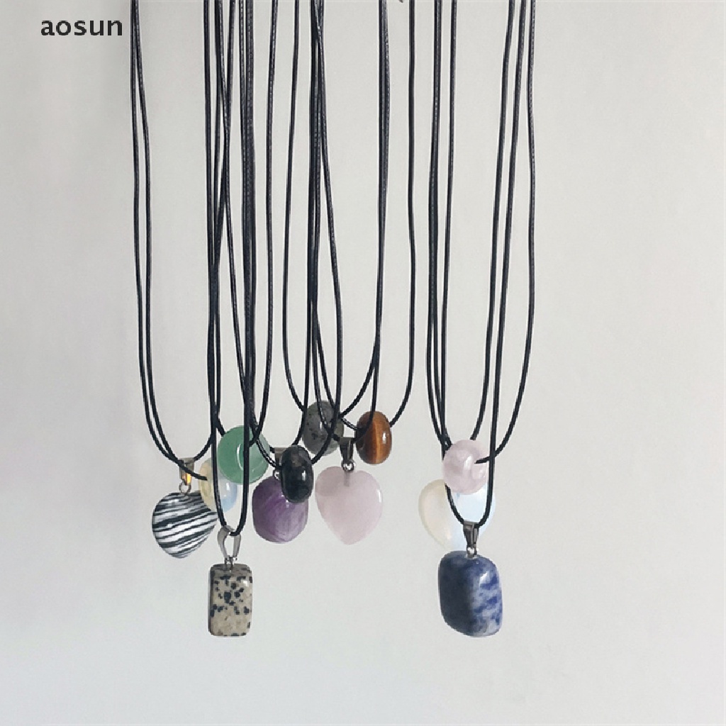 Vòng cổ Mặt Đá aosun Hình Vuông / Trái Tim Màu Đen Phong Cách Vintage Đơn Giản Cho Nam Và Nữ