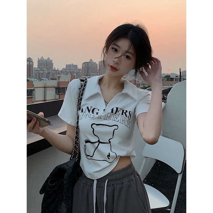 Áo Thun POLO Ngắn Tay Dáng Ôm In Họa Tiết Thời Trang Mùa Hè Cho Nữ