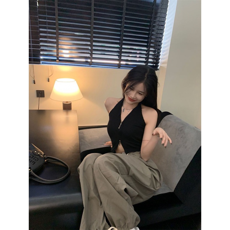 Áo Hai Dây Cổ Chữ v Màu Đen Thời Trang Mùa Hè Quyến Rũ Cho Nữ