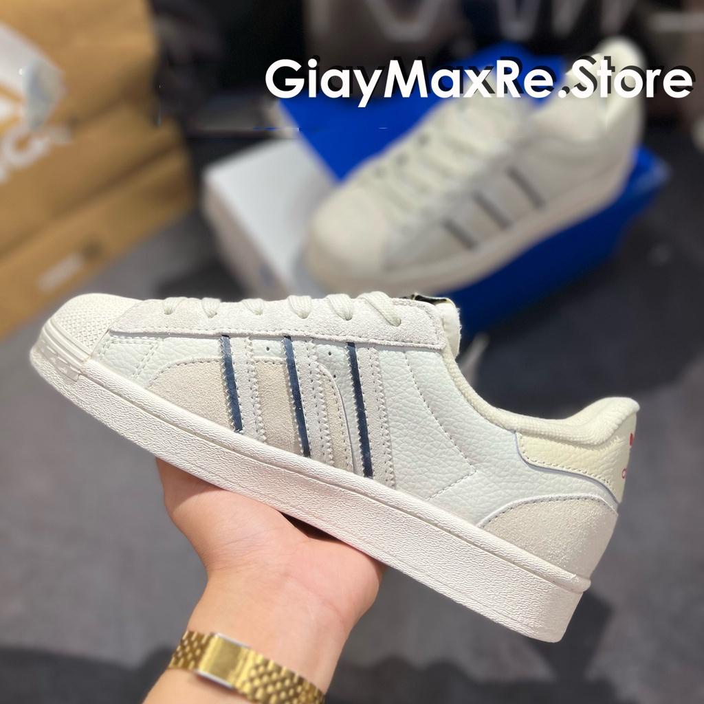 Giày Thể Thao Adida's Sò Trắng Da Lộn Hàng SC Mẫu Mới 2022, Giày Superstar Cloud White Mũi Sò Xám Da Lộn Full Box