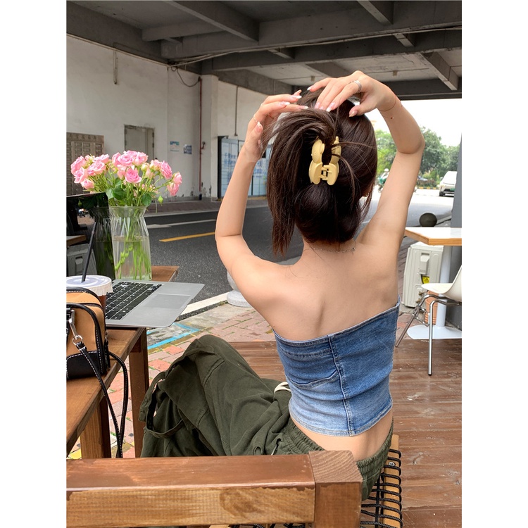 QKOOLE  Áo denim Không Tay Phong Cách Hàn Quốc Thời Trang Mùa Hè Cho Nữ