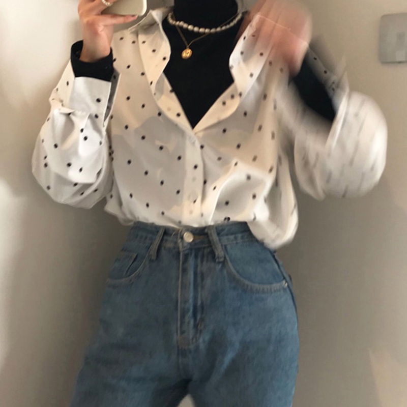 IELGY Áo Kiểu Tay Dài Dáng Rộng Phong Cách Thời Trang Pháp Cổ Điển Dành Cho Nữ