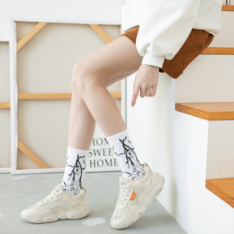 Vớ Cotton Dài Họa Tiết Kẻ Sọc Vui Nhộn Phong Cách Harajuku Đường Phố Cho Nam Và Nữ