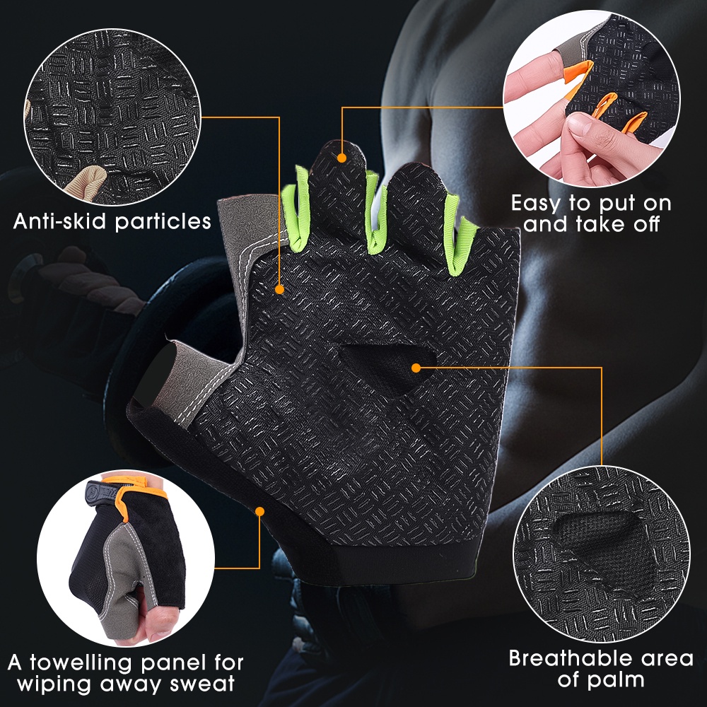 Găng Tay Thể Thao Hở Ngón Chống Trượt Thoáng Khí Cho Nam Nữ
