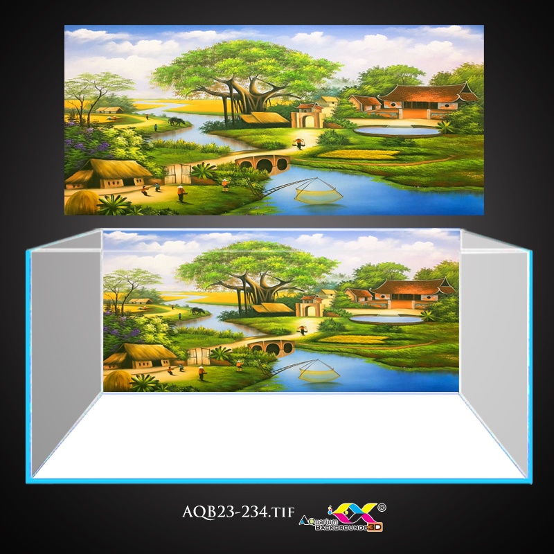 Tranh 3D dán bể cá - Cảnh đồng quê - Keo sẵn mặt trước - AQB23-234