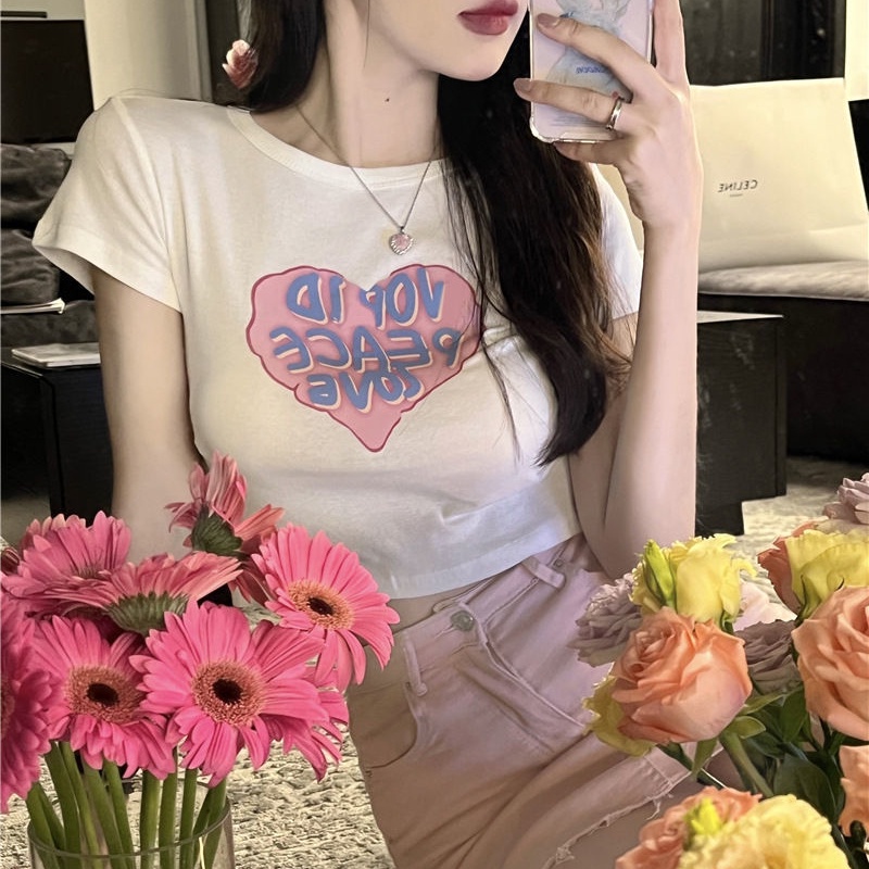 Áo Thun COZOK Ngắn Tay In Hình Trái Tim Thời Trang