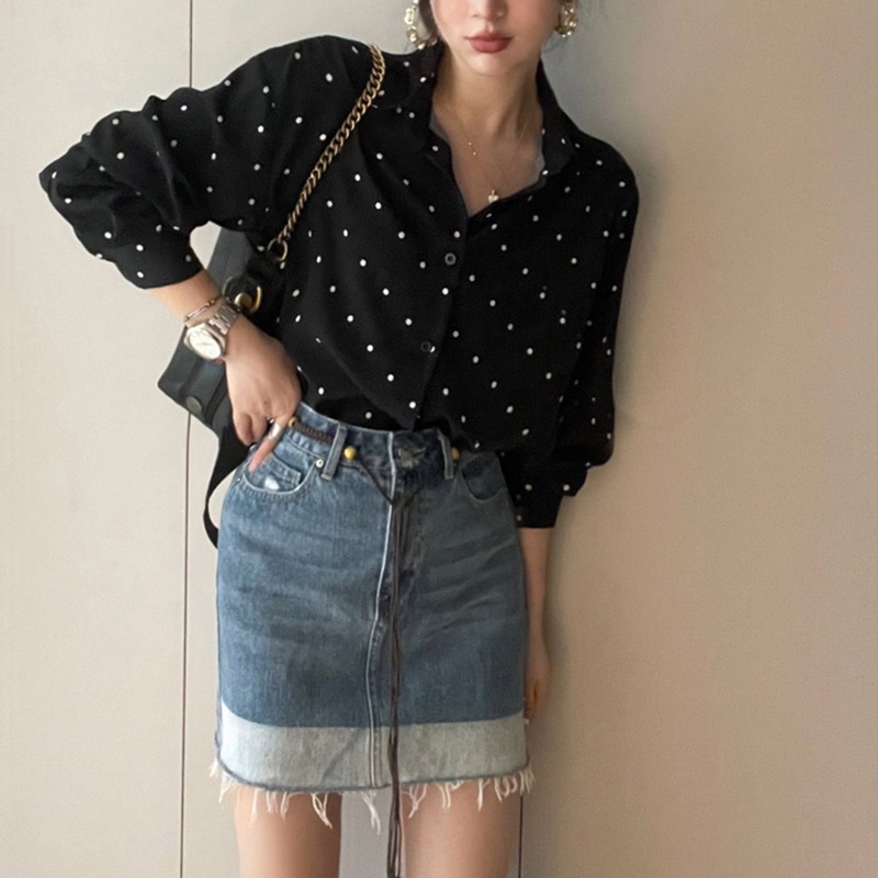 IELGY Áo Kiểu Tay Dài Dáng Rộng Phong Cách Thời Trang Pháp Cổ Điển Dành Cho Nữ