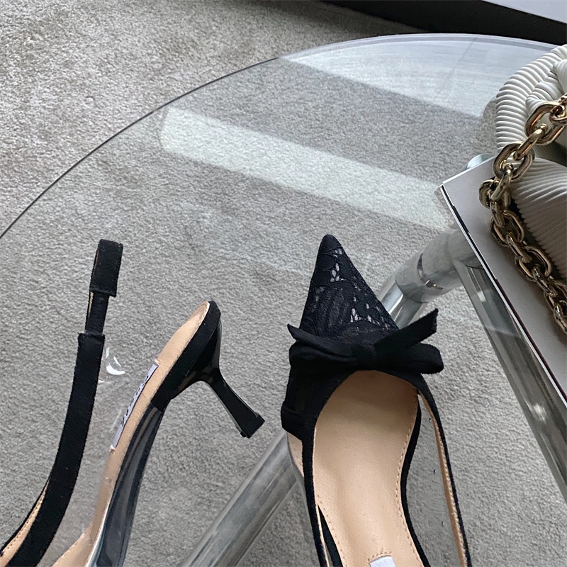 Giày Cao Gót Mũi Nhọn Phối Ren Đính Nơ Thời Trang 2023 Cho Nữ