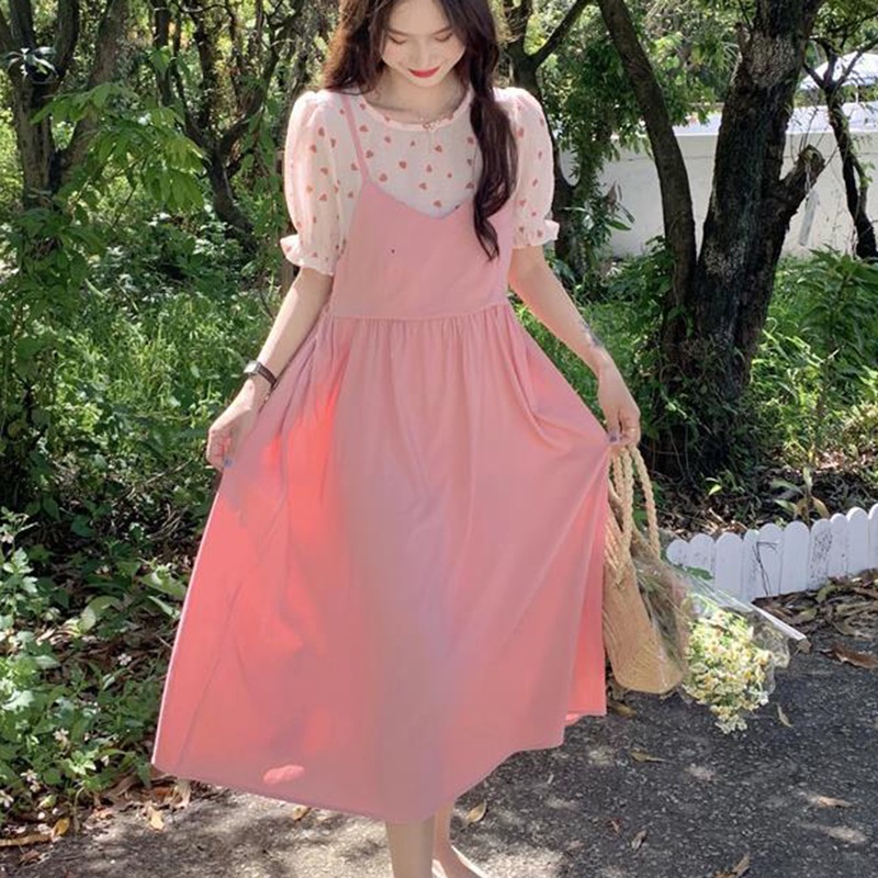 IELGY  Bộ Đầm Hai Dây Họa Tiết Chấm Bi Thời Trang Dành Cho Nữ
