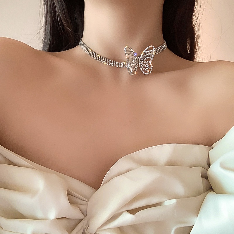 IF YOU Dây chuyền choker   mạ bạc mặt nơ đính đá cổ điển thời trang dành cho nữ