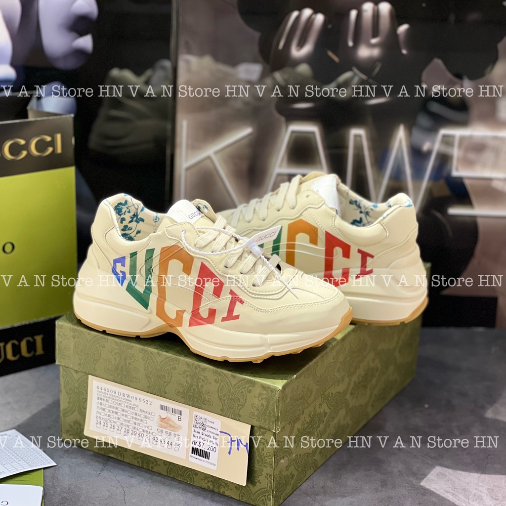 Giày Thể Thao Gucci Chữ Nhũ Rhyton Logo Chữ Ngang 7 Màu Đế Cao Thể Thao Nam Nữ Bản Cao Cấp 2023