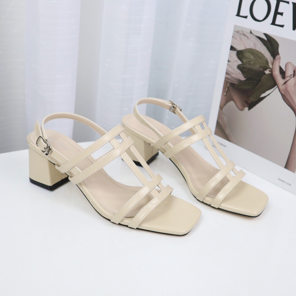 Giày sandal cao gót nữ quai ngang gót vuông cao 5cm đi học đi làm Cillie 1112