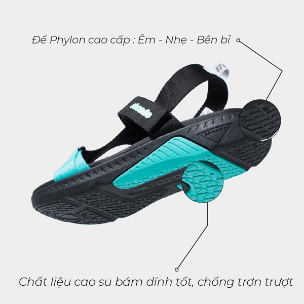 SHONDO | Giày Sandals Shondo F7 Racing nam nữ đen xanh mint F7R1313