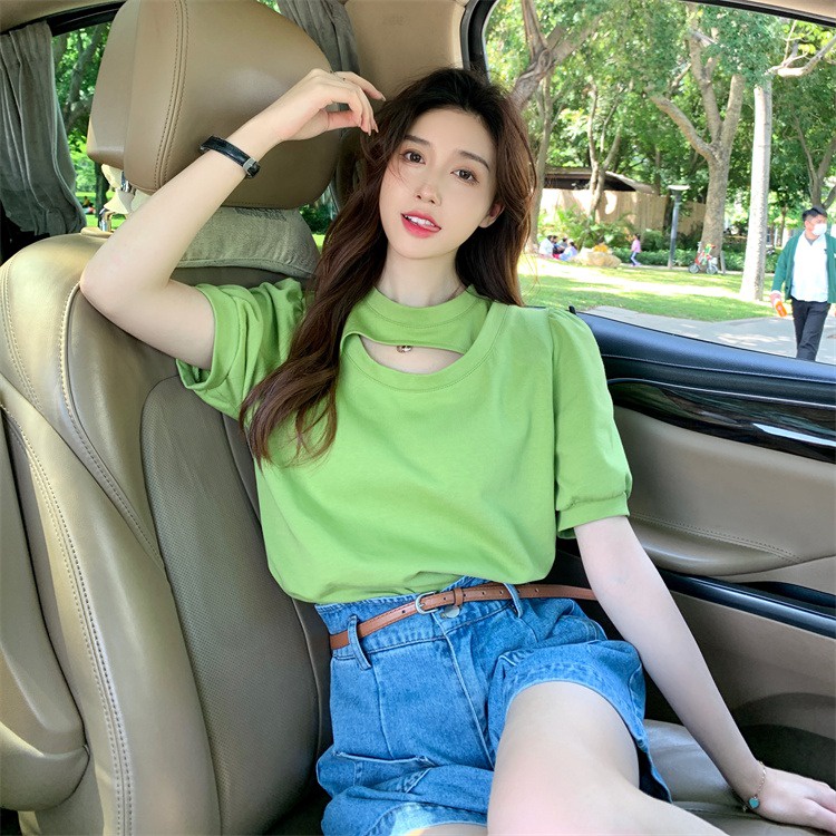 IELGY  Áo Thun Ngắn Tay Hở Xương Quai Xanh Đơn Giản Thời Trang Cho Nữ