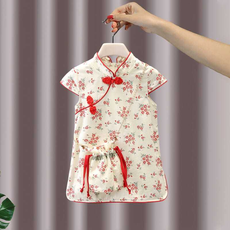 Đầm Sườn Xám In Hoa Thời Trang Mùa Hè Dành Cho Bé Gái 0-12 Tuổi