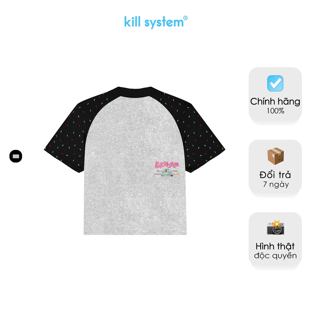 Áo thun nữ Killsystem form fit màu xám tay ngắn ráp lăng Oreo hình in chất vải cotton