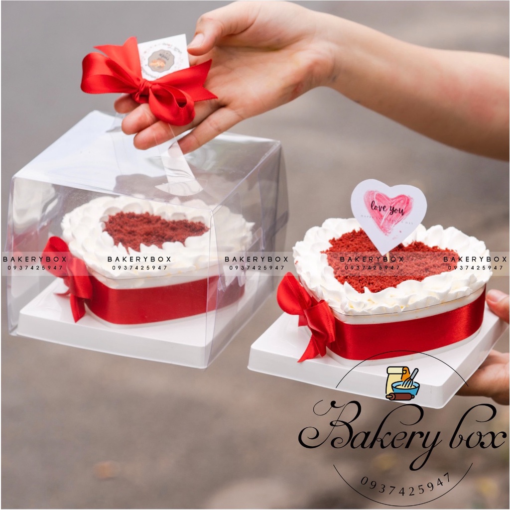 Hộp Mica Đựng Bánh Hình Trái Tim Lớn, Cheese Cake, Tiramisu (Set 5 Hộp)