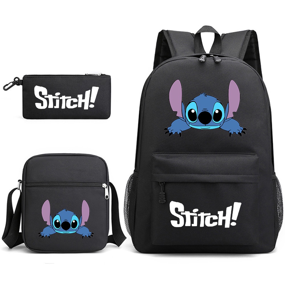 Set 3 Balo Túi Xách Ví Đi Học Cỡ Lớn In Hình Stitch Thời Trang Unisex