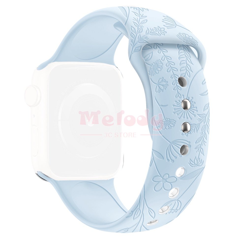 Dây Đồng Hồ Thông Minh Bằng Silicon Họa Tiết Hoa Dập Nổi 8 / 7 / 6 / SE / 5 / 4 / 3 45 / 44 / 42 / 41 / 40 / 38mm