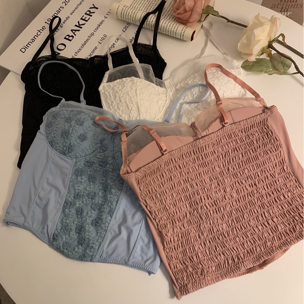 Áo Hai Dây Phối Ren Họa Tiết Hoa Cúc Phong Cách retro Gợi Cảm Cho Nữ Lưng