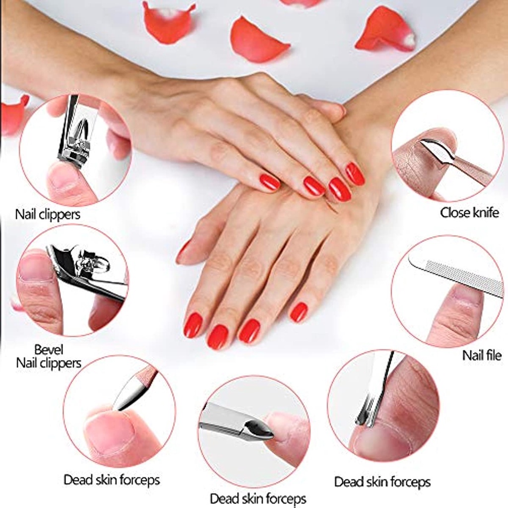Bộ Dụng Cụ Chăm Sóc Móng Chuyên Nghiệp 7 / 10 / 12 / 16 / 18 Món Bằng Thép Không Gỉ Kèm Hộp Đựng JP5