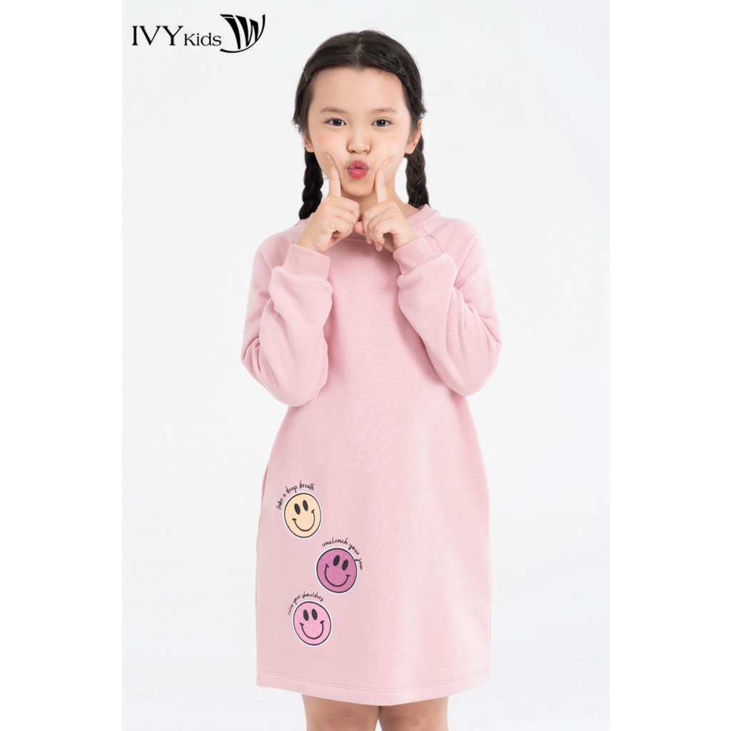 Đầm thun dài tay smile bé gái IVY moda MS 42G1557