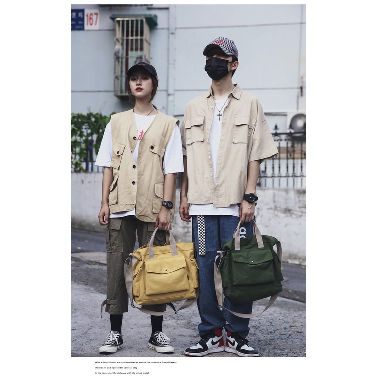 Túi đeo vai bằng vải canvas Nhật Bản được cá nhân hóa dành cho cặp đôi/Túi tote dung tích lớn/Ba lô học sinh