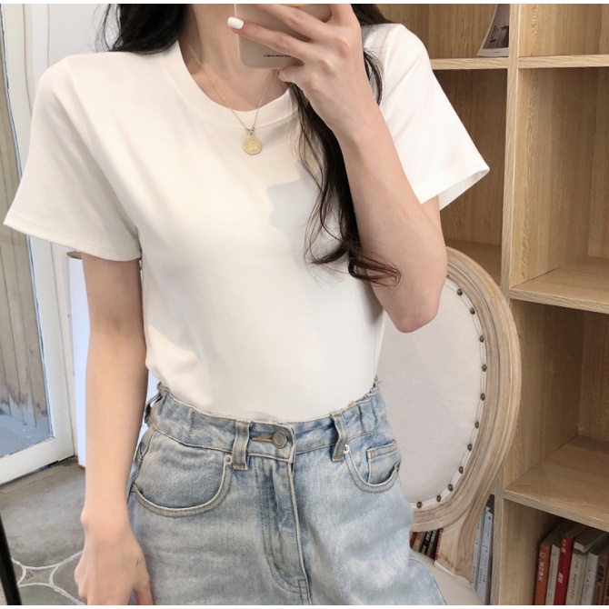 Áo Thun Cổ Tròn Dáng Ôm Phong Cách Thời Trang Hàn Quốc