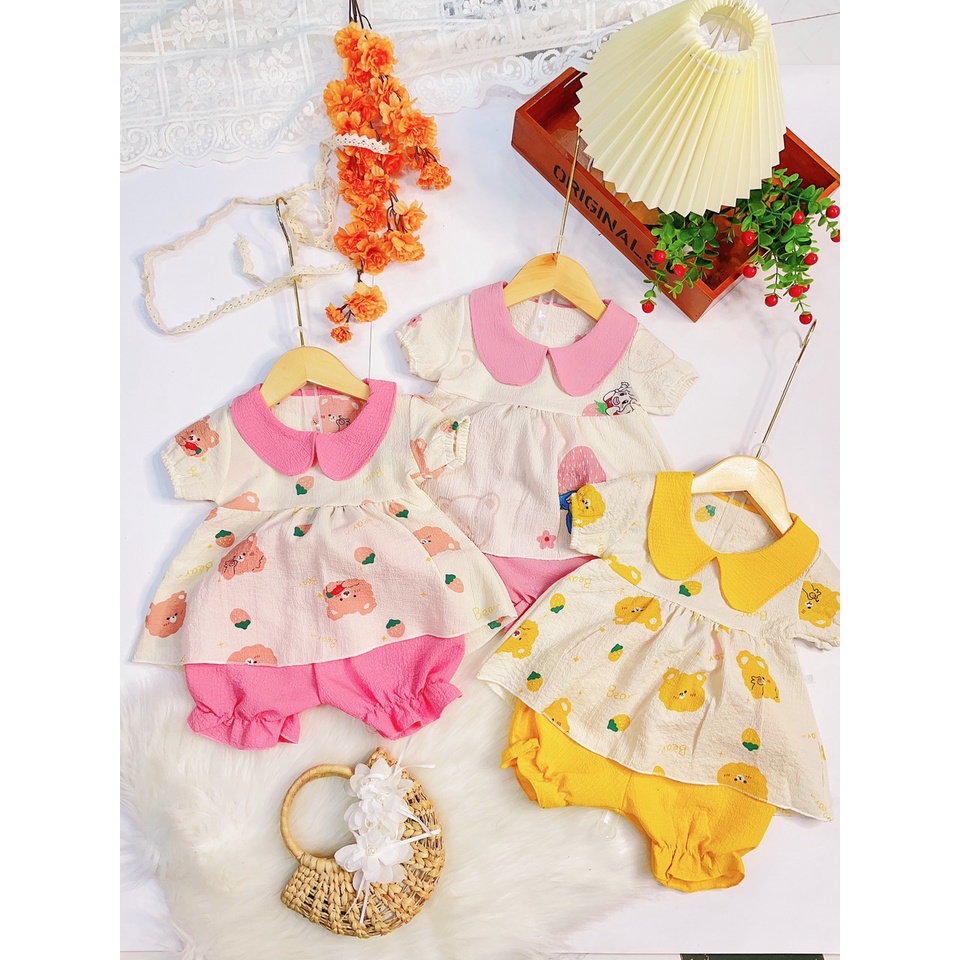 Sét Đồ Bé Gái Chất Liệu Đũi Hàn.Bộ Áo Váy Cho Bé Từ 1-6 Tuổi