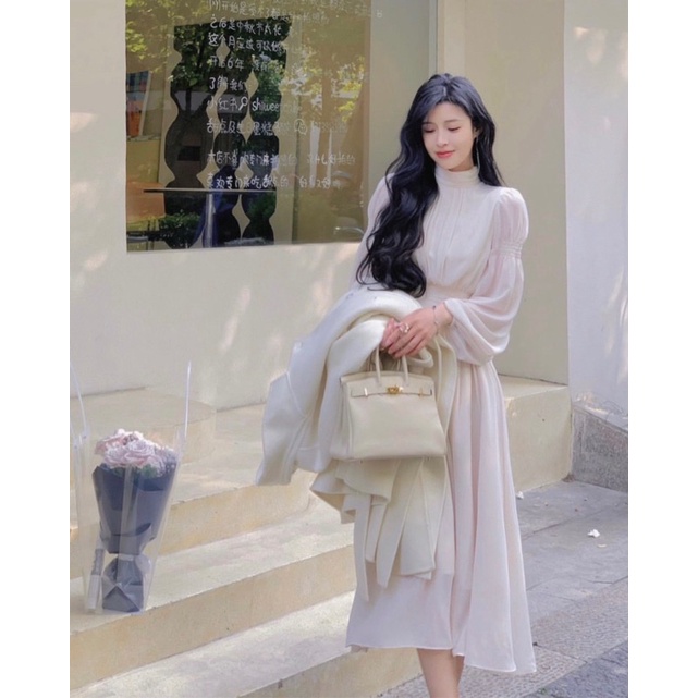 🕊🕊ĐẦM TRẮNG NÀNG THƠ DÁNG DÀI CỔ CAO